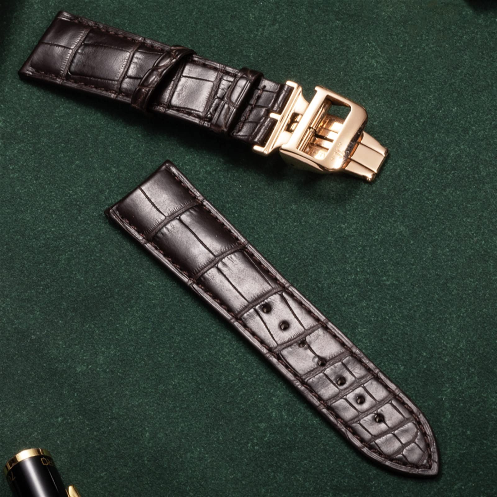 JDIME Per cinturino in pelle Jaeger Fibbia a farfalla in acciaio inossidabile applicabile 20 mm, 22 mm