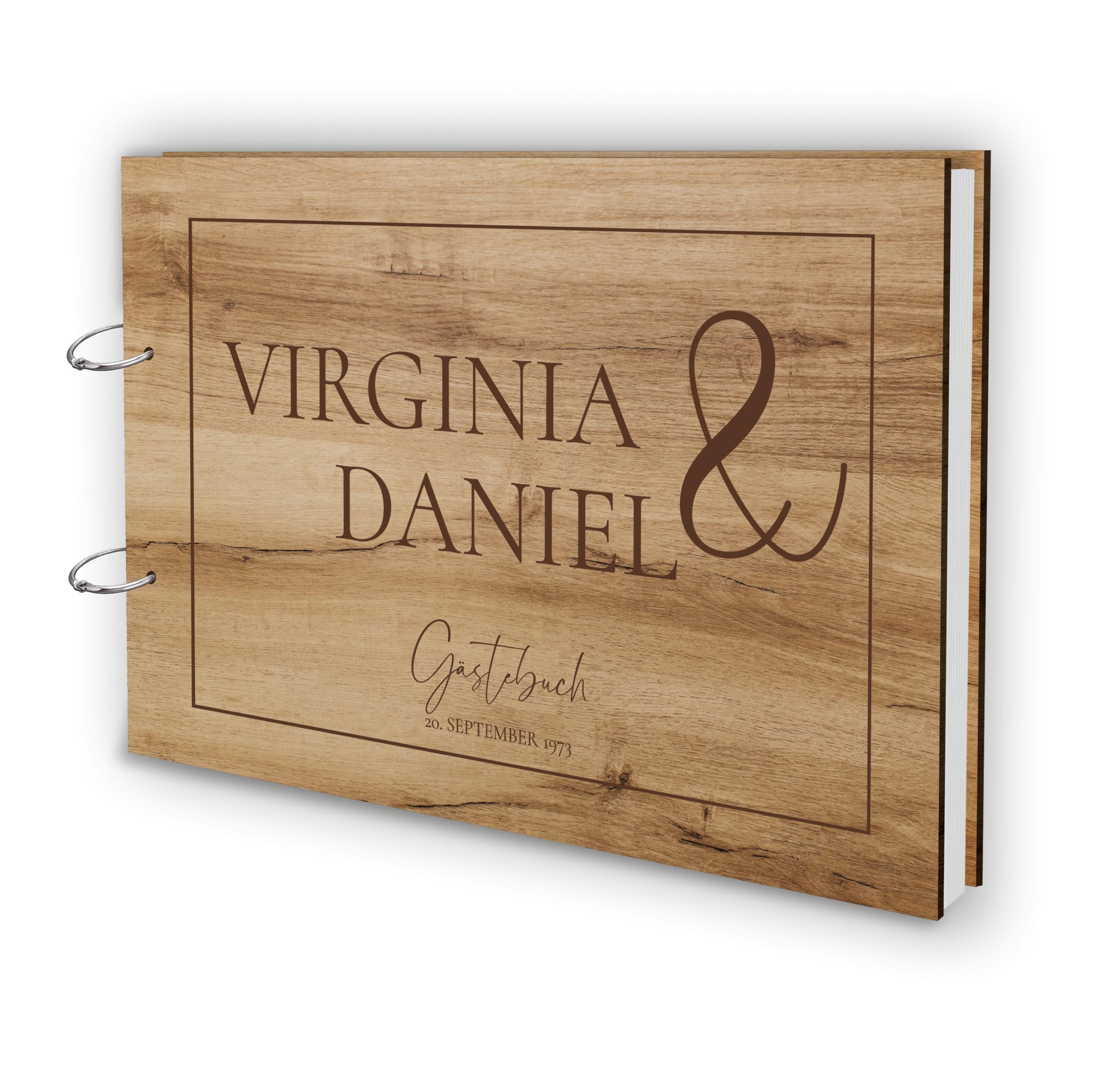 Manschin-Laserdesign Holz Gästebuch Love Hochzeit Echtholz mit individueller Lasergravur | 50 Blätter (100 Seiten) | DIN A4 |