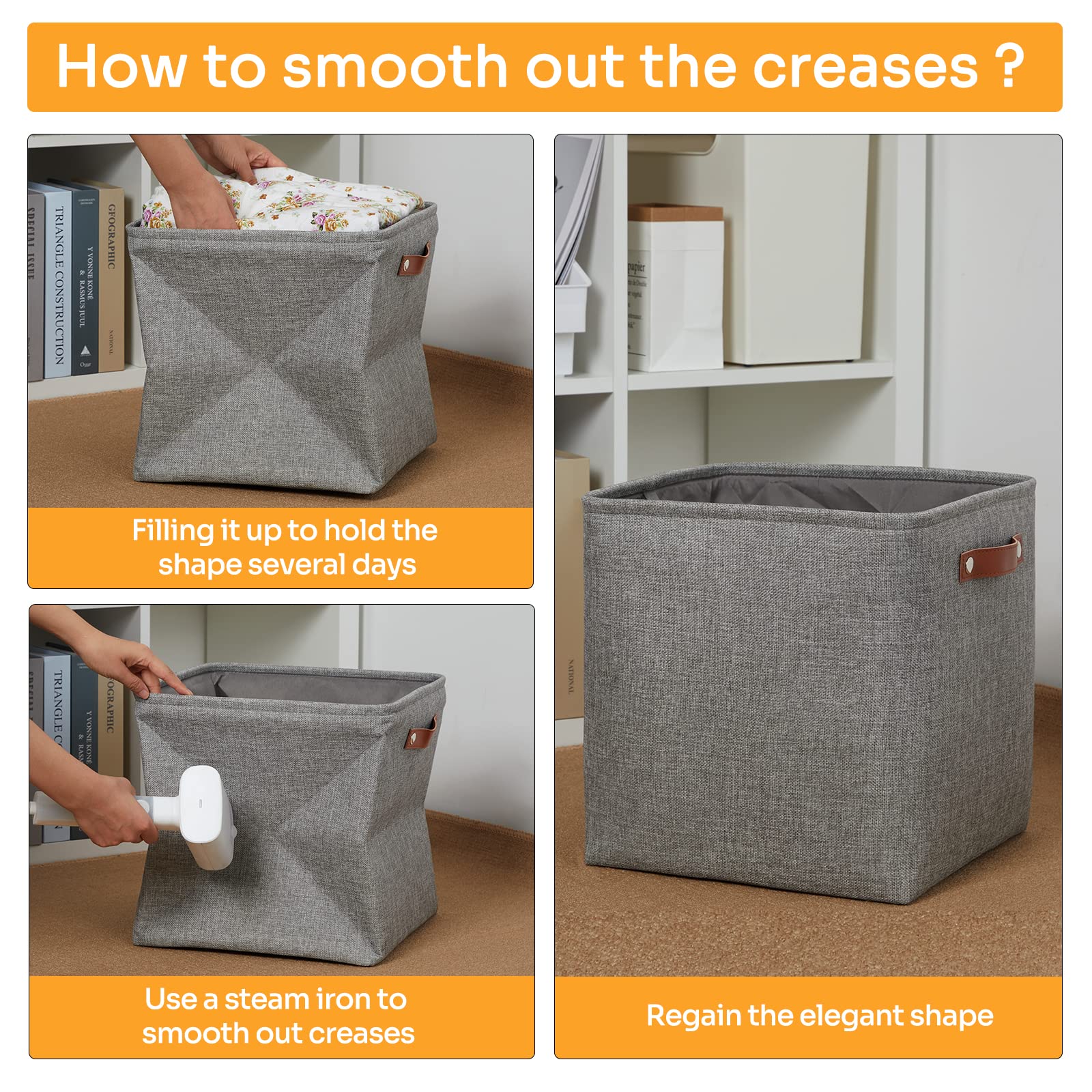 DULLEMELO Cajas de almacenamiento en forma de cubo, cestas de tela de 33 cm para organizar y almacenar el hogar, cestas de regalo apilables vacías para guardería, ropa, juguetes, almacenamiento de