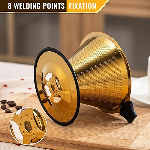 Miniatura 5 de Filtro de café reutilizable de acero inoxidable para verter sobre goteo, colador de café sin papel, cafetera de una sola taza, 1-4 tazas (oro