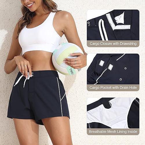 Miniatura 2 de Rocorose Pantalones cortos de natación para mujer, de secado rápido, para verano, agua, playa, traje de baño con forro de malla