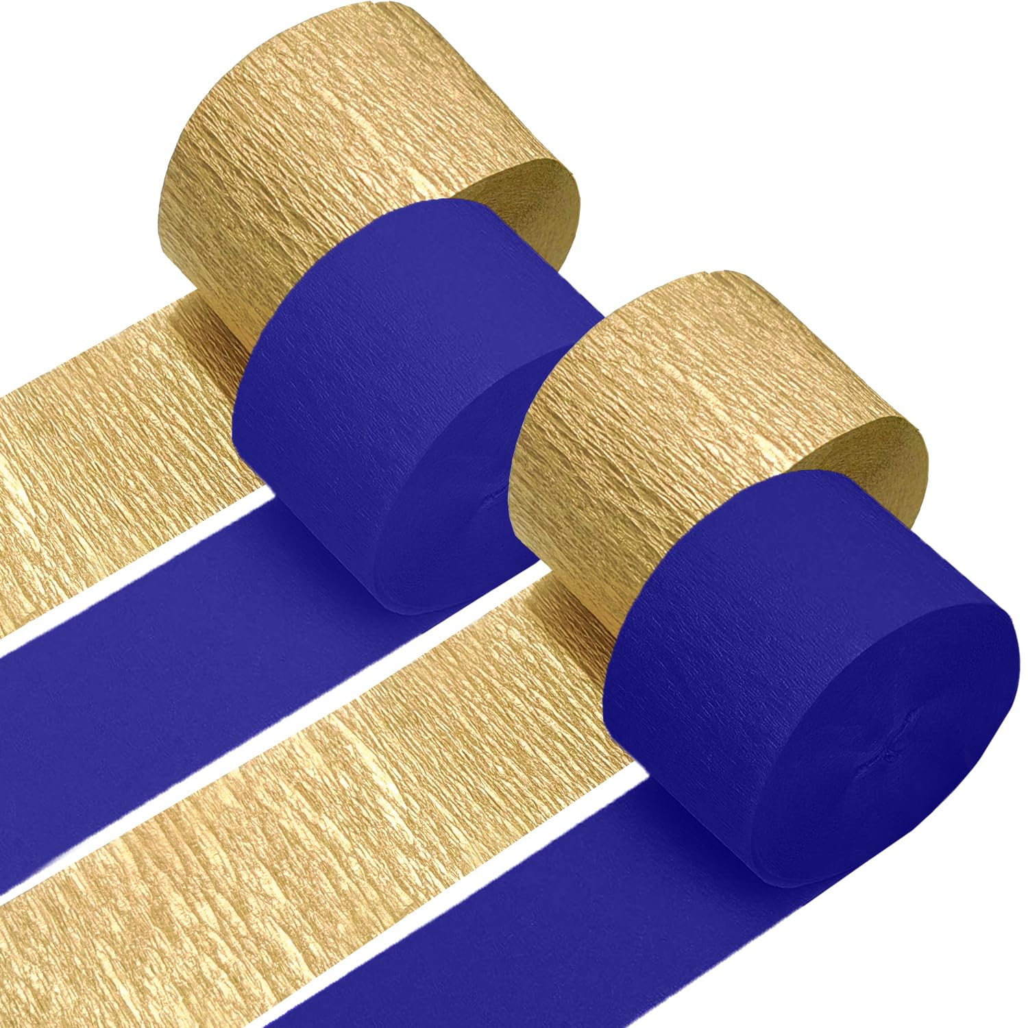 4 Crepe Paper Streamers Rolls, 328ft Pack of Navy Blue and Gold Crepe Paper for Graduation Anniversary Wedding New Year Birthday Party Decorations (1.8 inch x 82 ft/Roll)