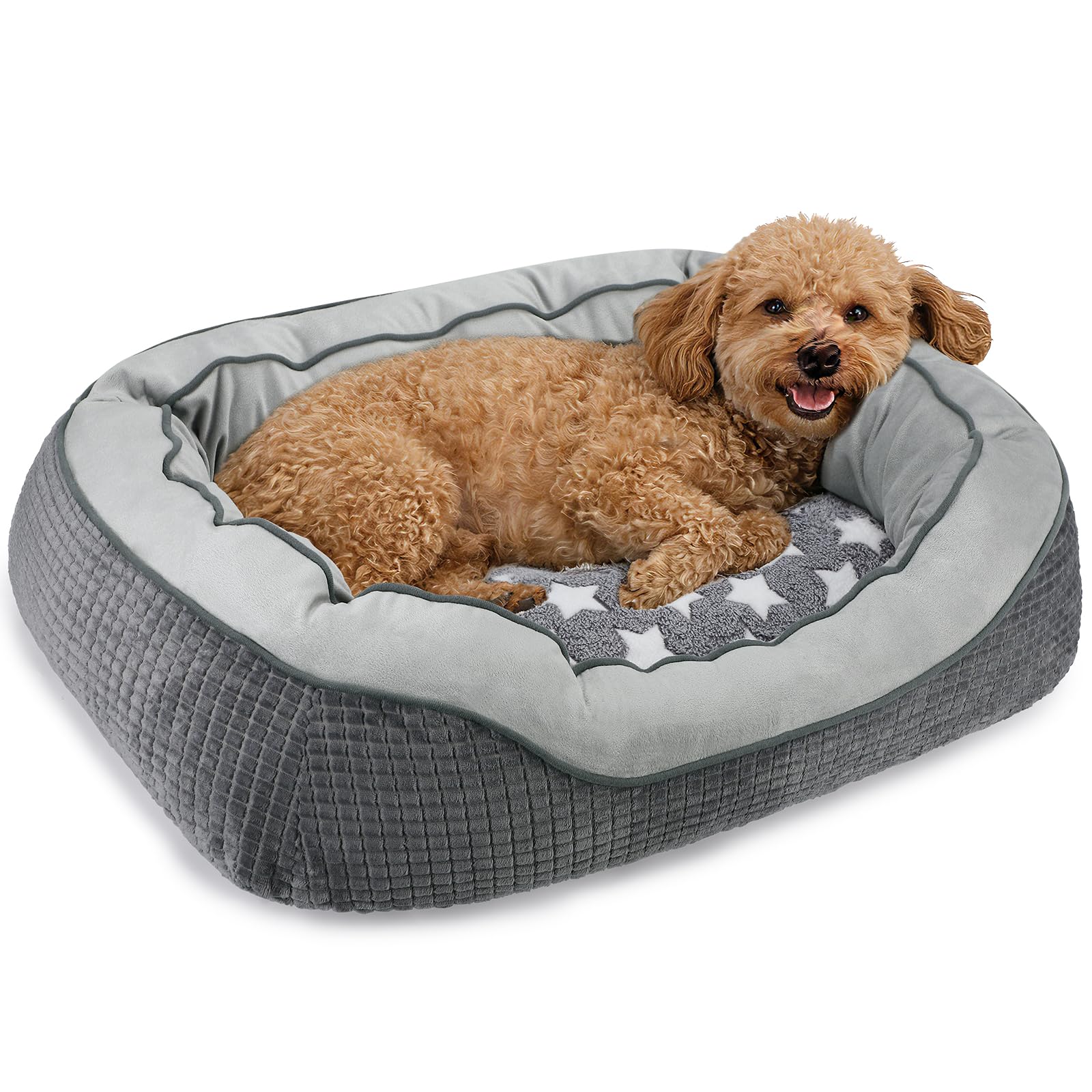 SIWA MARY Dog Beds for Small Dogs & Cats, Washable Dog Sofa Bed with Wide Sides, Pentagram Pattern Design, Durable Pet Cuddler Bed, Warming Soft Calming Puppy Bed for Sleeping, Non-Slip Bottom