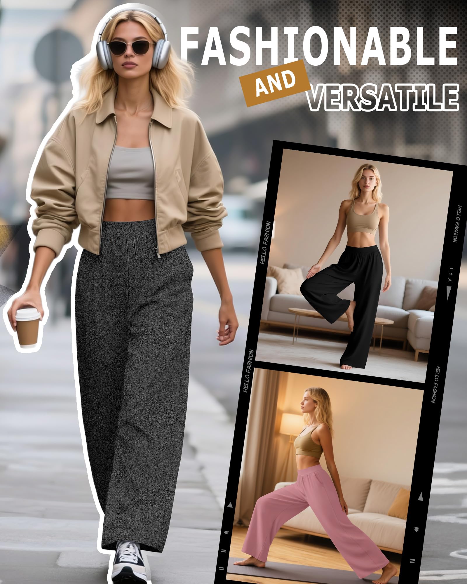 Huukeay 3 Pack Women's Lounge Pants, Cozy Wide Leg Lounge Slacks with Pockets Loose Flowy Yoga Sweatpant Workout Comfy Jogger