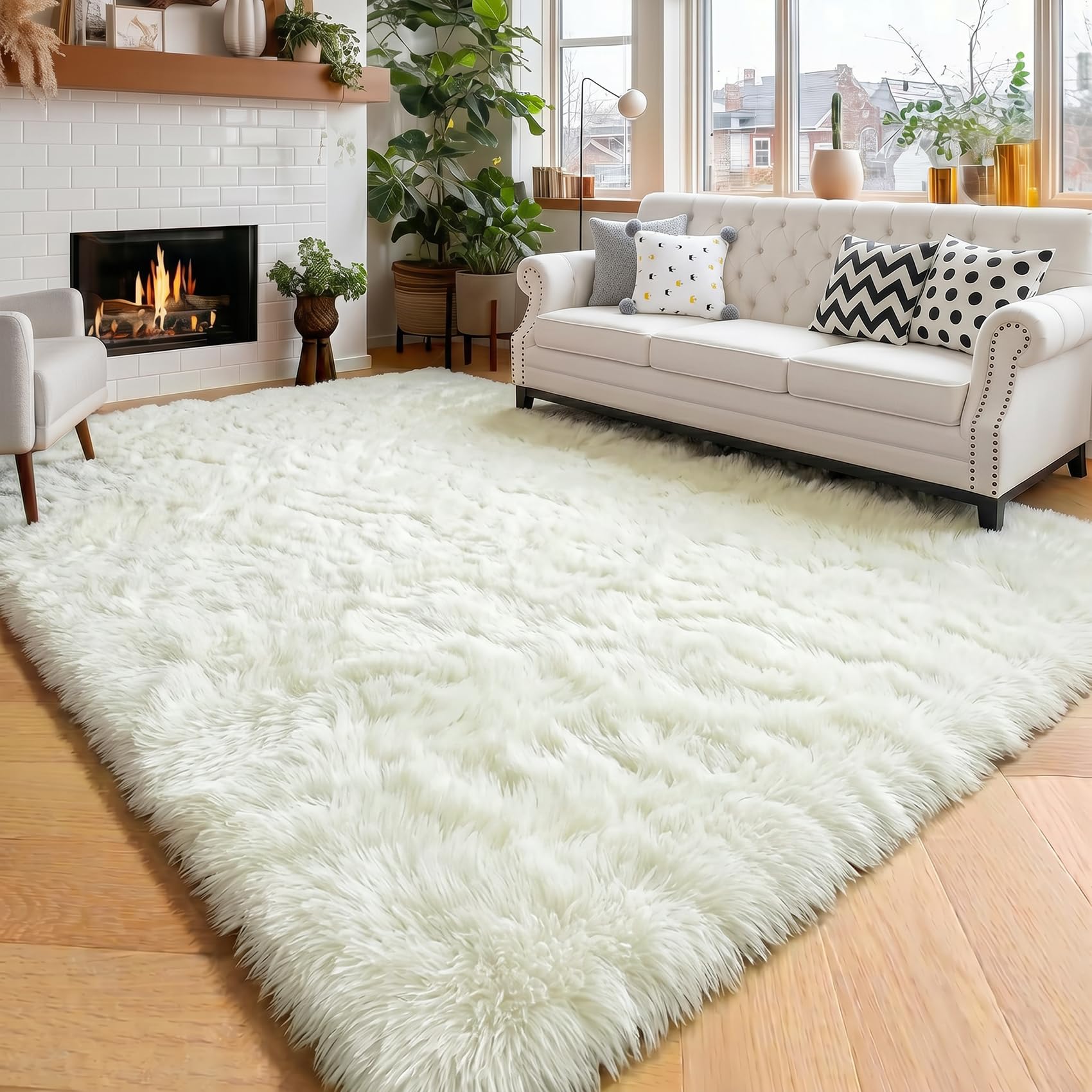 Amdrebio Ivory White Rugs for Bedroom Living Room, Soft Indoor Modern Area Rug 4x6 for Kids Room, Cute Fluffy Thick Fuzzy Carpet for Nursery Dorm,