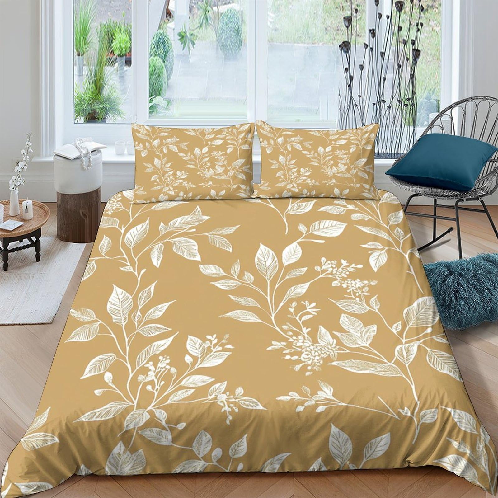 Ctjqhvkz Style-7 3D Printed Yellow Leaf Fitted Sheet Microfiber Soft Botanical Bed Sheet For Bedroom Guest Room Decor Single（135X200cm）