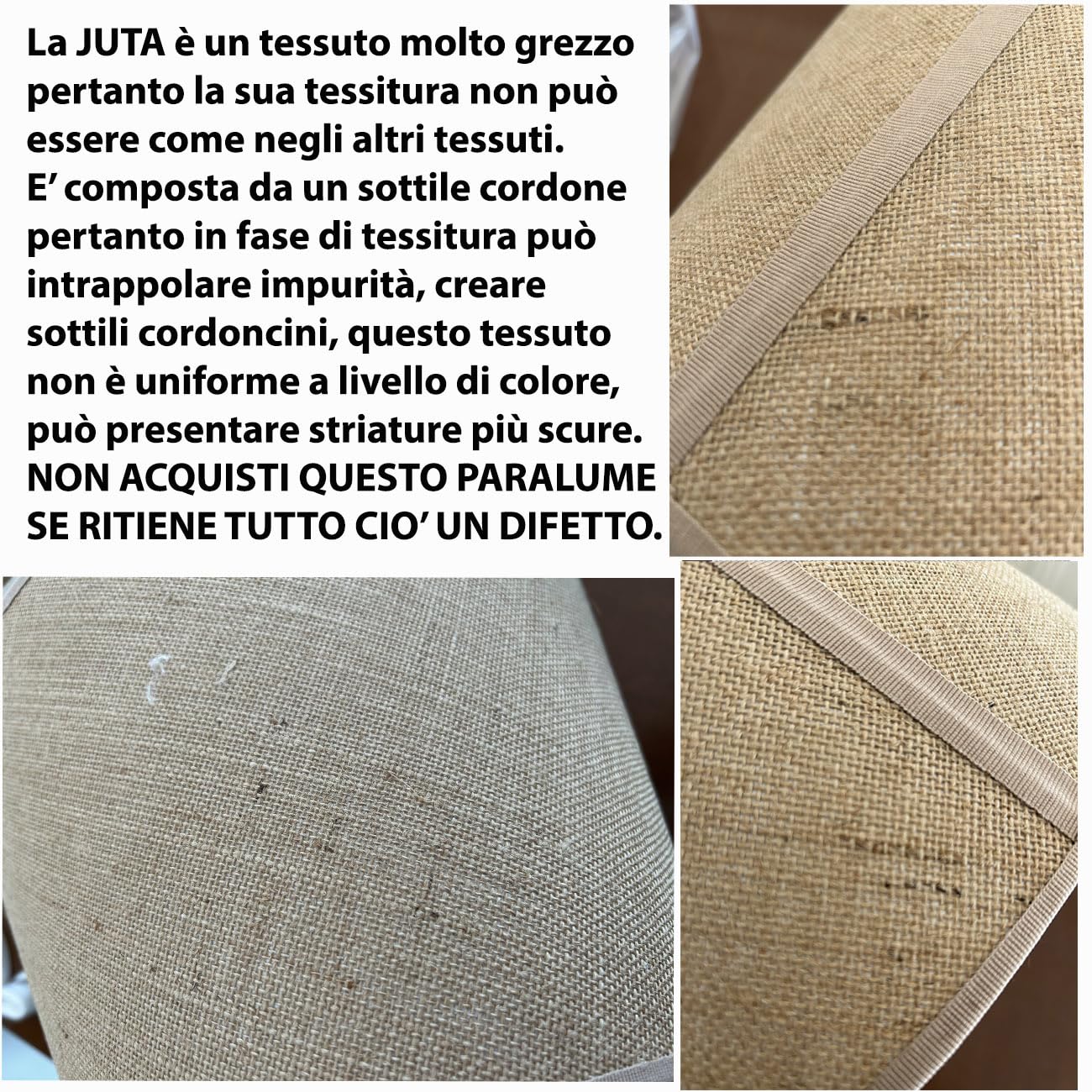 LUCECLASS | cappello paralume paraluce per lampada tondo nuovo in tessuto JUTA marrone chiaro stoffa fatto a mano Made in Italy cucito a mano (DIAM.45 ATTACCO E27)