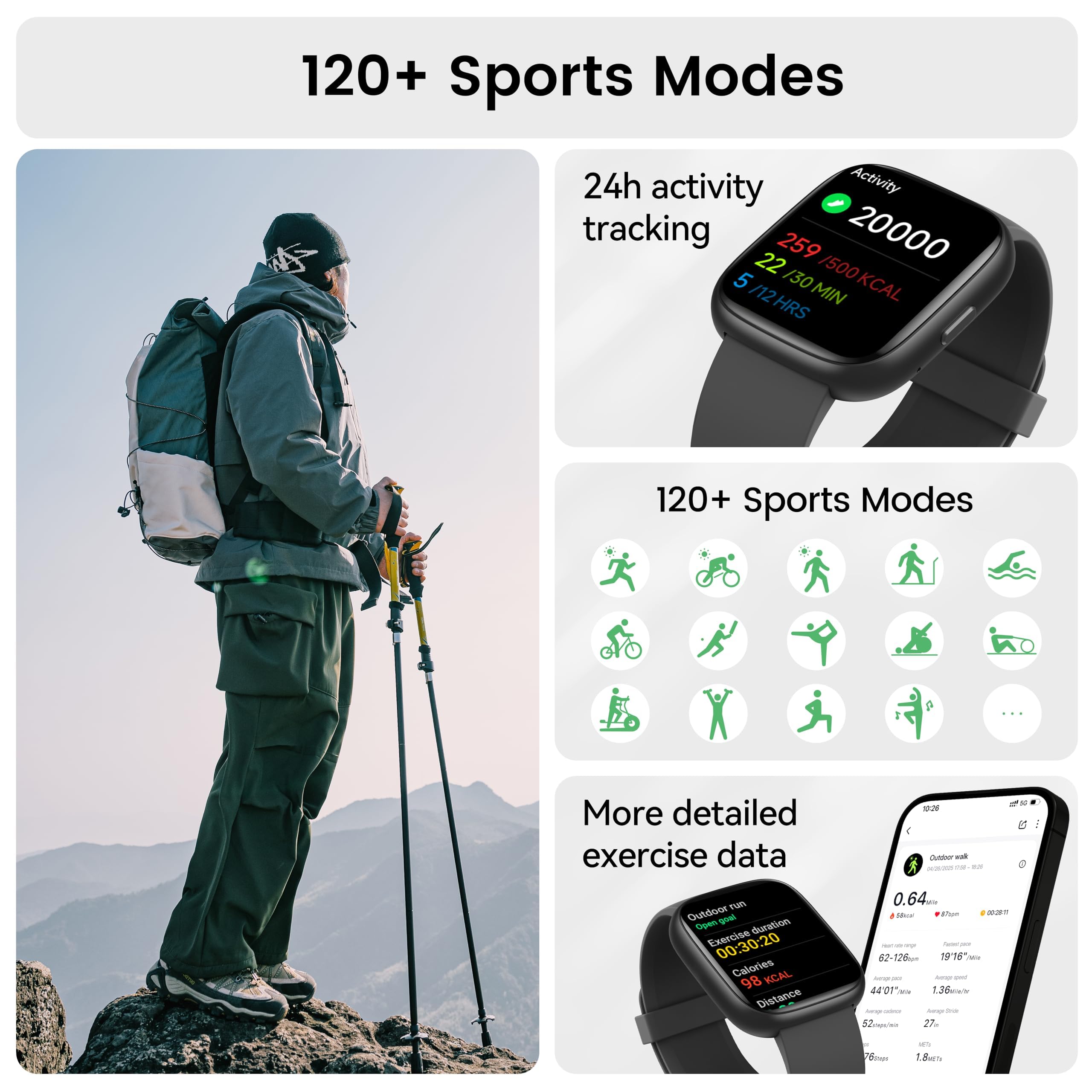 Smart Watch with Alexa Built-in, 1.83" HD Touchscreen Fitness Tracker with Bluetooth Calling, Fitness Watch with Heart Rate/Sleep Monitor, 120+ Sports Modes, IP68 Waterproof Smartwatch for Android iOS