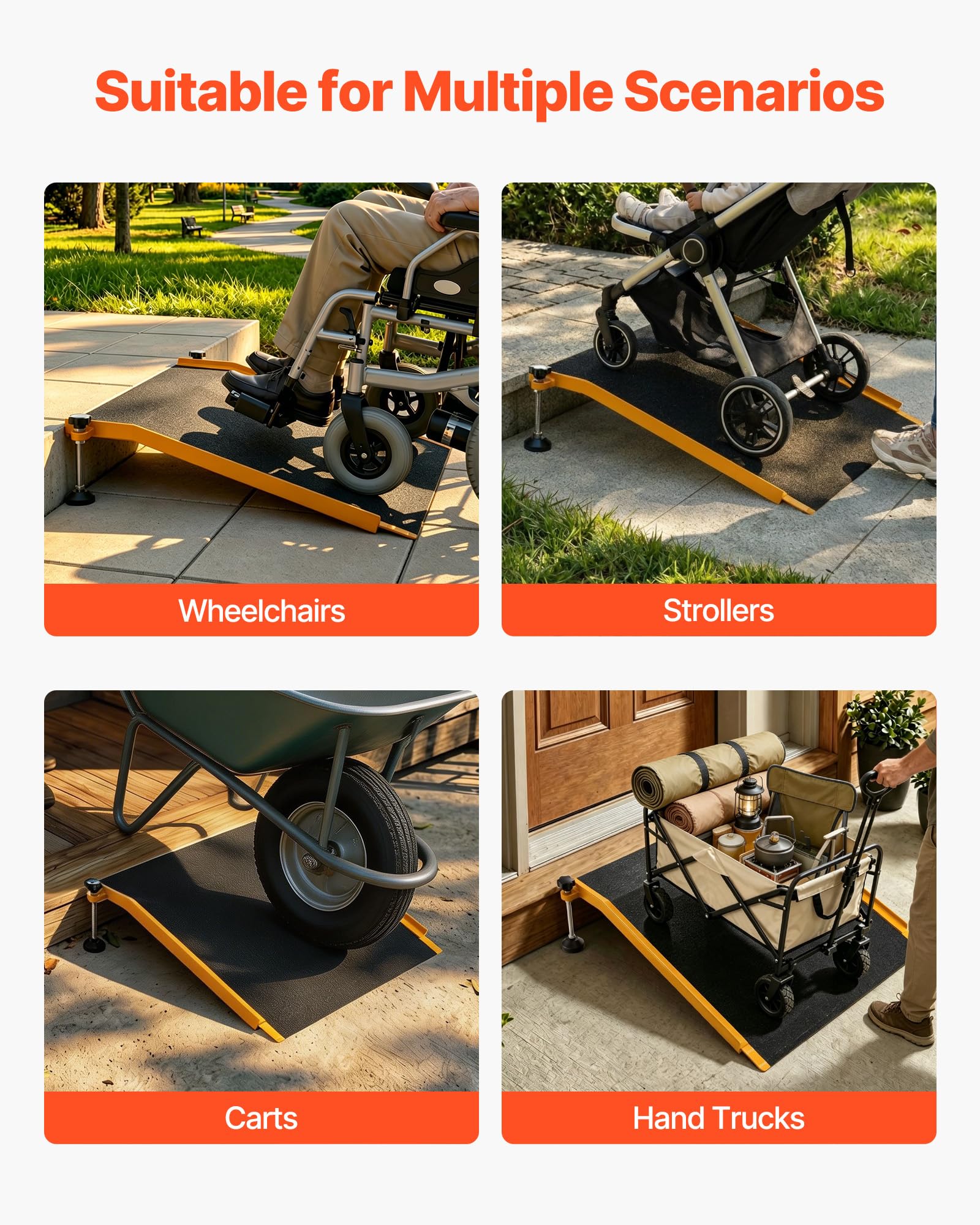VEVOR Rampa para Silla de Ruedas de 670 x 810 mm, Rampa de Umbral de Aluminio Antideslizante, Capacidad de Carga 181,4 kg, Plataforma para Entradas, Garajes, Andadores, Puertas, Scooters y Carros