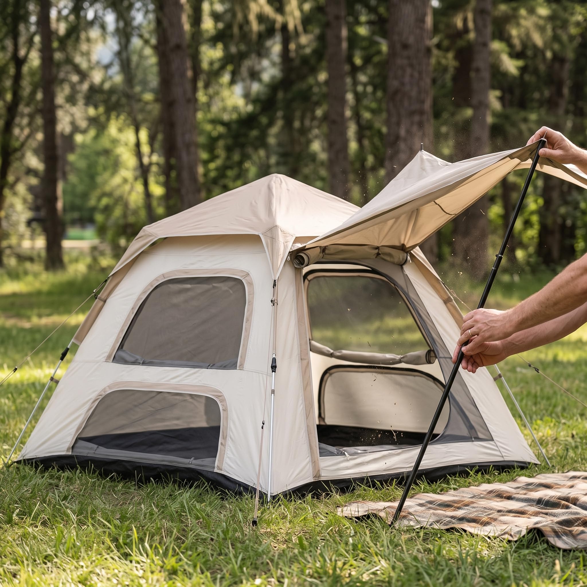Homyl Campeggio Automatica Up per 2 o 4, Impermeabile e con Protezione Solare UPF>50, 240 * 240 * 155cm