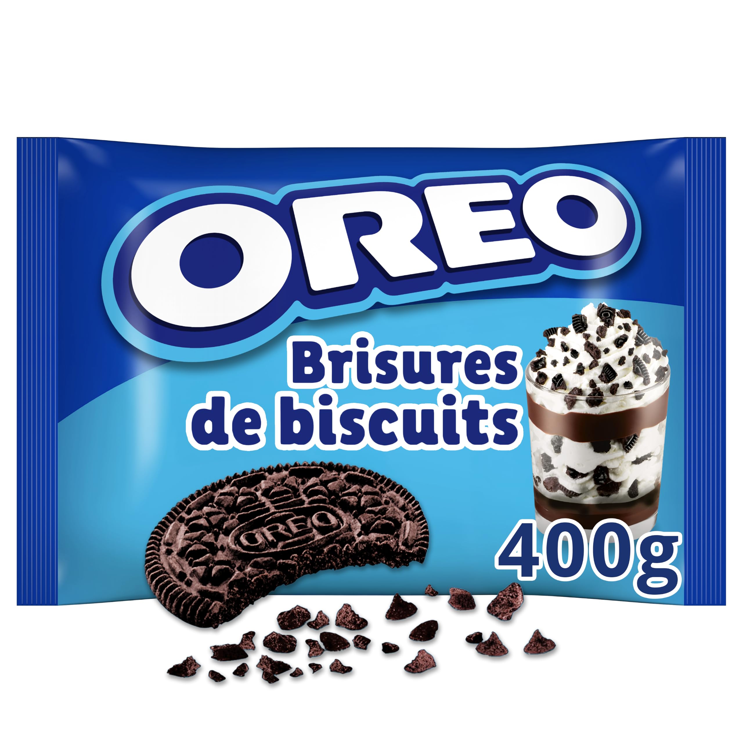 OREO - Brisures de Biscuits Oreo - Sans Crème - Topping Idéal pour Desserts et Glaces - Lot de 12 Sachets de 400 g