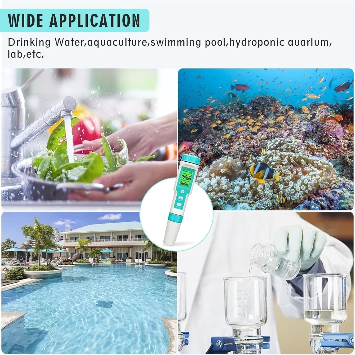 High Accuracy Pen Type Tester Digital PH Meter,7 in 1 PH/TDS/EC/ORP/S.G/Salinity/Temp Meter, Water Quality Tester for Drinking Water Swimming Pool & Aquarium