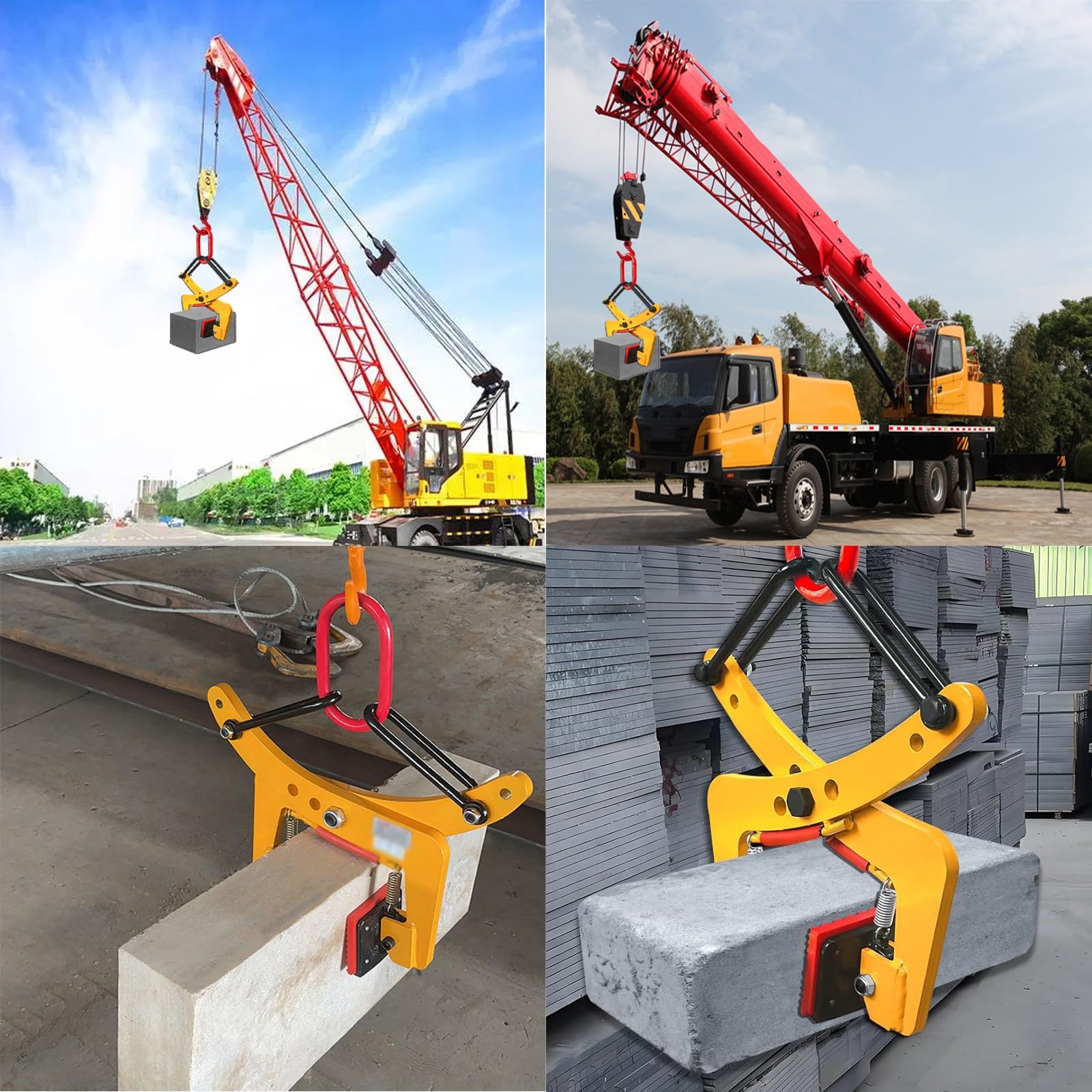 Yellow Adjustable Plate Vertical Clamp, Marble/Concrete Slabs/Hollow Tile One-Piece Design Lifting Clamps, Scissor Lifter Tool with Rubber Non-Slip Chuck(4.7-5.5 in/12-14cm)