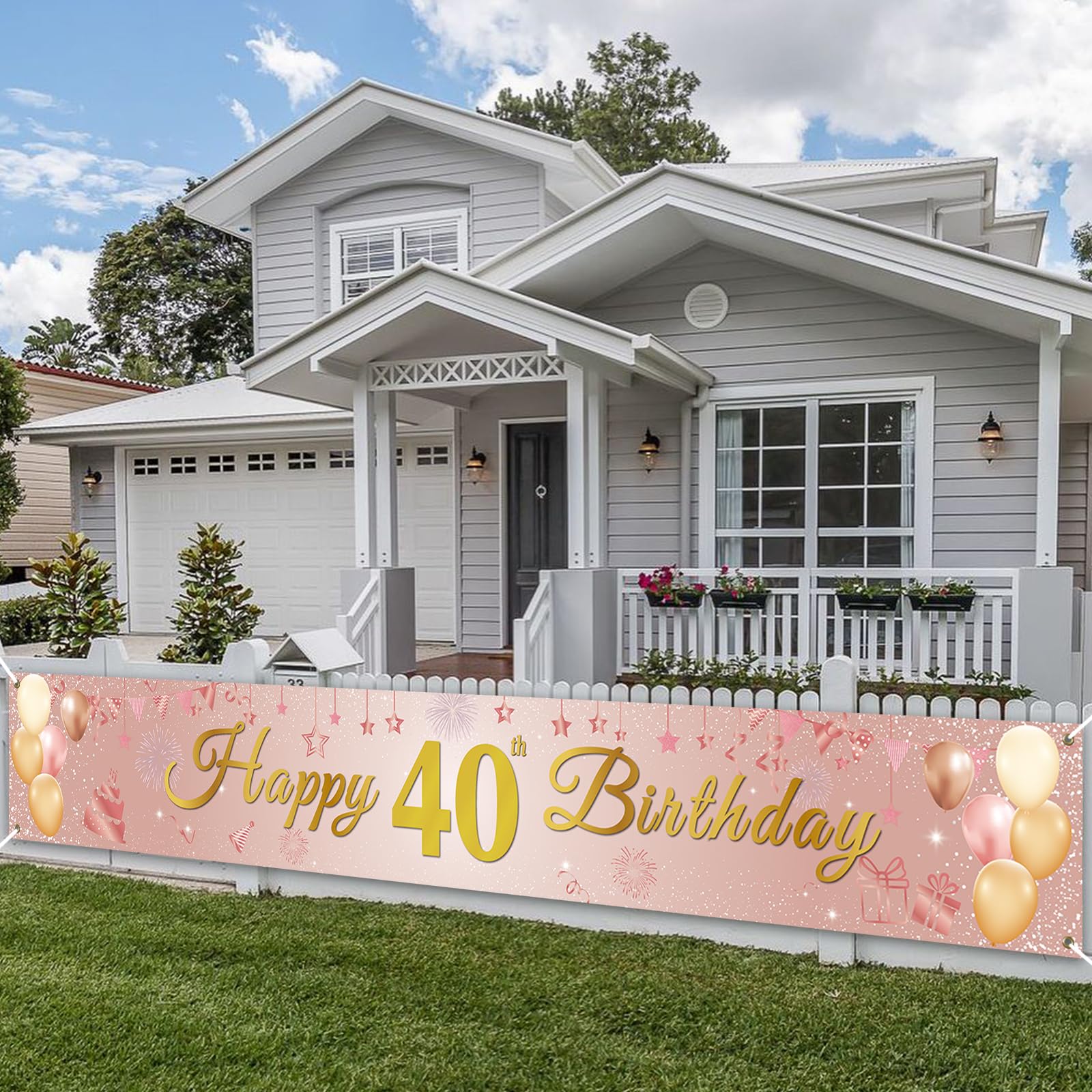PartyYaa 40th Birthday Banner, Happy 40th Birthday Banner Decorations, Extra Large Party Photo Booth Long Background Decor Sign Poster for Men Women (Rose Gold)