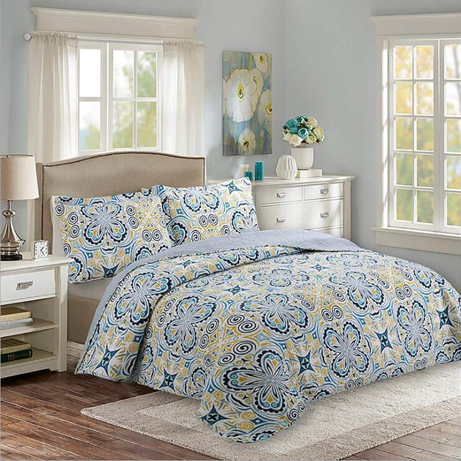 Sjdopulse Light Bed-Cover 2 Persons 240X260 With 2 Pillowcases Bed Cover Quilted Elegant Glamor Bedroom Cotton Bedspread Small Floral,240 * 260Cm