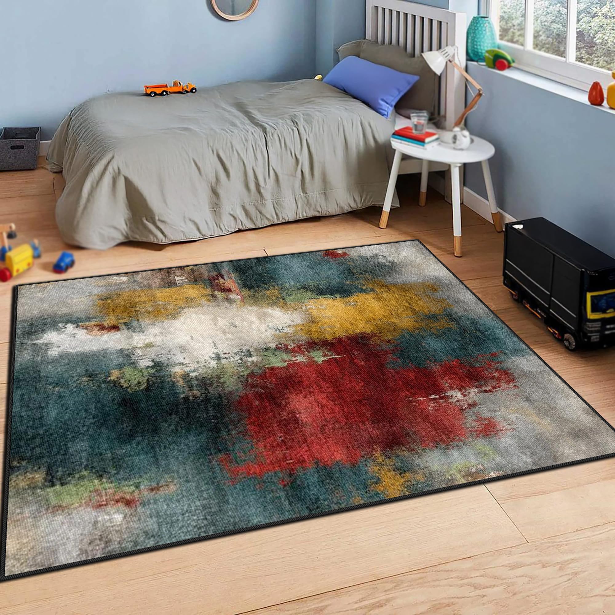 Antypoślizgowy dywan do salonu, można prać w pralce, mata z krótkim włosiem, 100 x 140 cm | Nadający się do prania dywan gamingowy do sypialni pokoju dziecięcego jadalni, biura, miękki antypoślizgowy dywanik pod łóżko