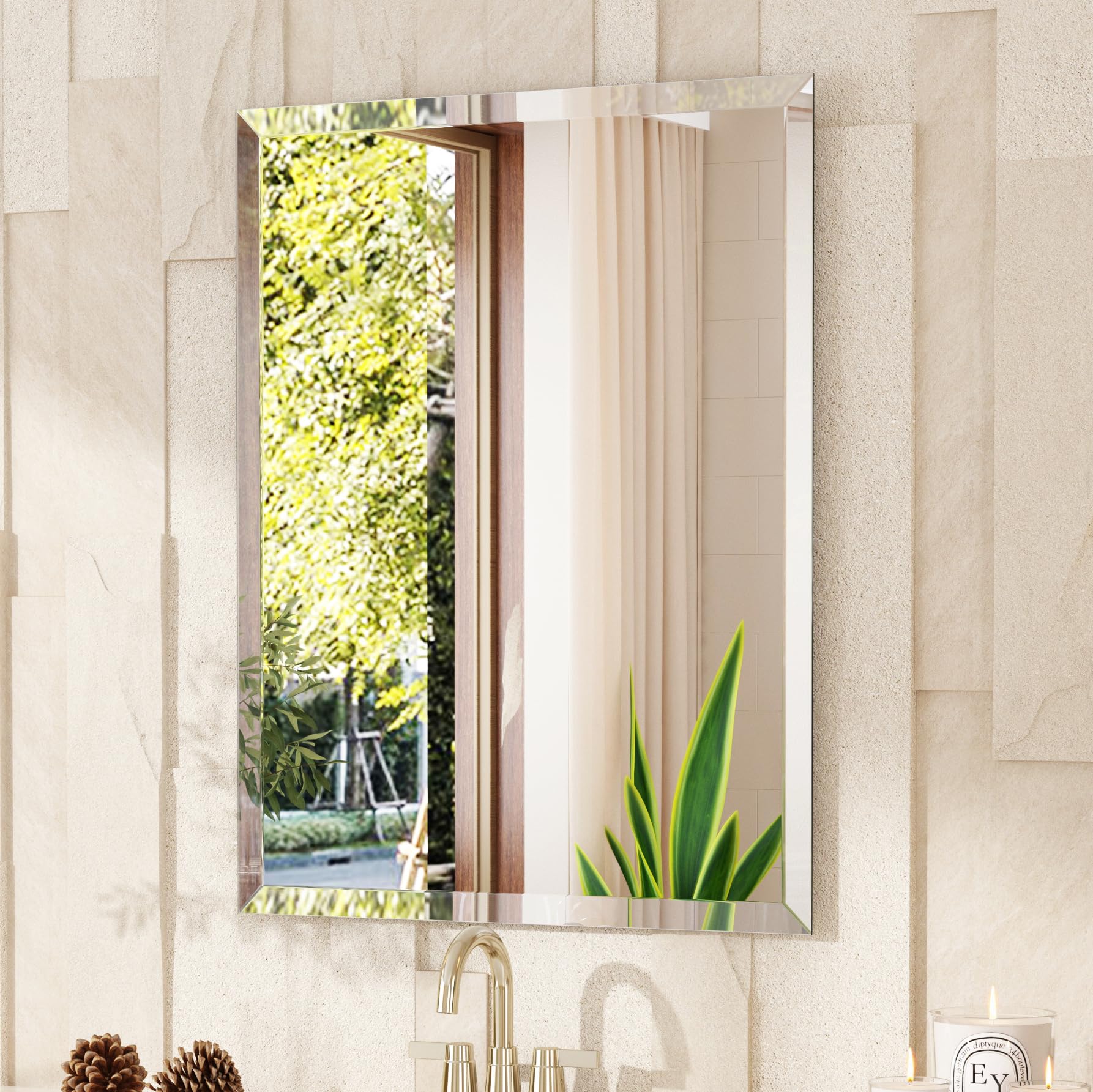VocalStar Frameless Bathroom Mirror, 24" x 36" Rectangle Wall Mirror with Beveled Edge, Modern Decorative Vanity Mirrored for Living Room, Entryway, Bedroom | 1/4-Inch Shatterproof Glass