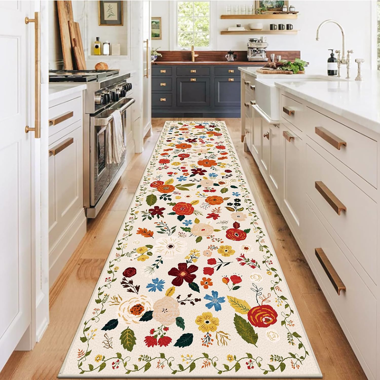 Cekene Tapis De Couloir Vintage Antidérapant Et Lavable, Absorbant Style Bohème Pour Cuisine, Chambre à Coucher, Entrée, Buanderie (vert, 50 X 80 Cm + 50 X 120 Cm