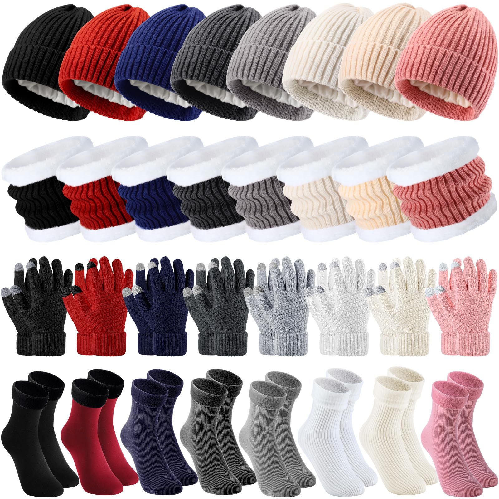 32 Pcs Valentine Winter Beanie Hat Scarf Gloves Sets for Women Warm Fleece Scarf Touch Screen Glove with Sock for Gift-image-41
