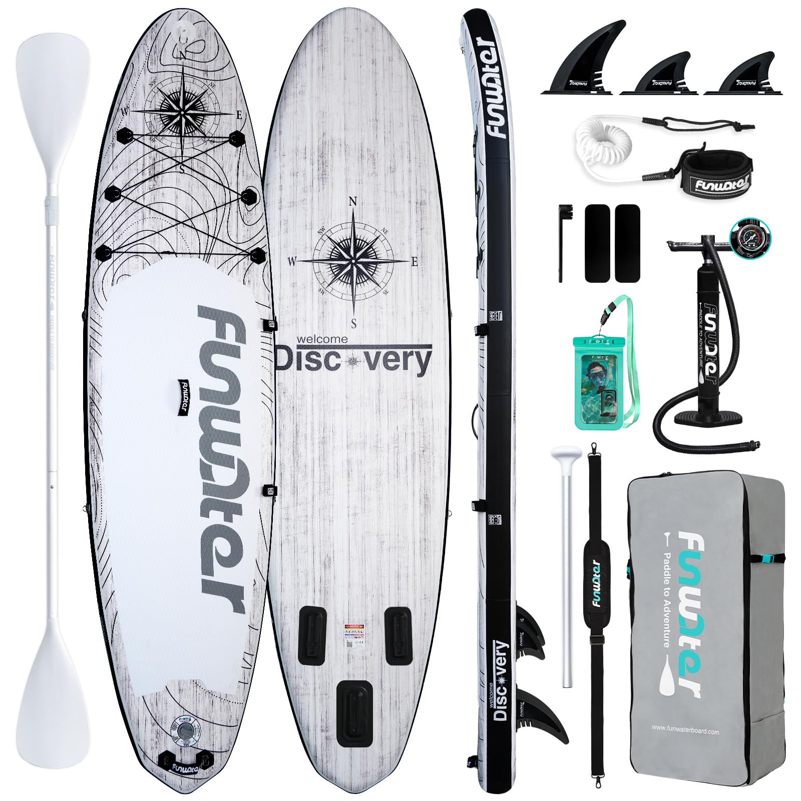FunWater Inflatable Stand Up Paddle Board with Premium SUP Paddleboard Accessories, Wide Stable Anti-Slip EVA Deck, 11'/10'6" Paddle Boards for Adults & Youth of All Skill Levels