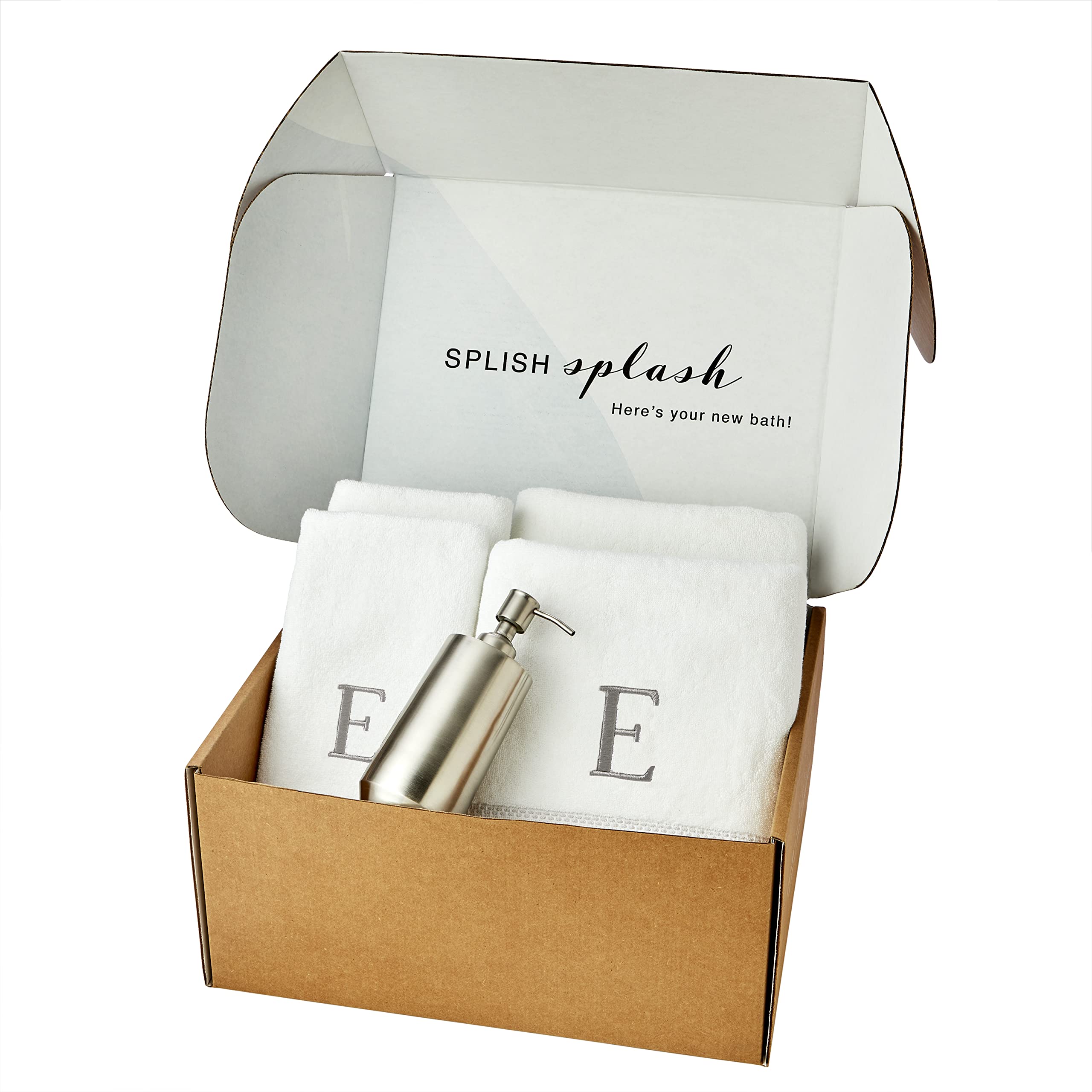 SKL HomeCasual Monogram Splash Gift Box, E, 5 Piece, White