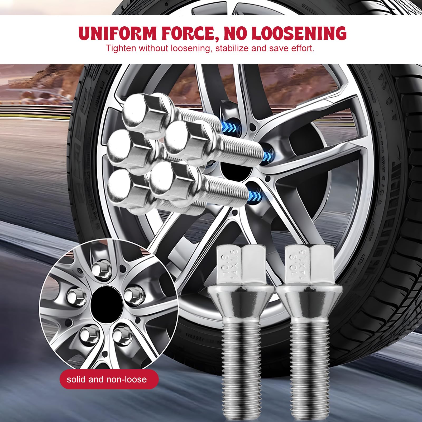 10 Radschrauben Schwarz M14x1,5 - Kegelbund 33mm Für VW, Opel & Mehr