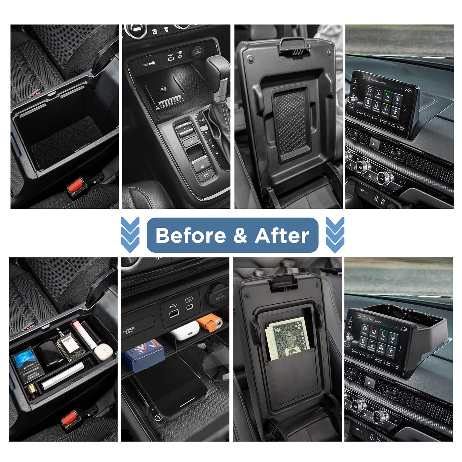 Center Console Organizer Tray For 2023-2025 Honda CR-V & CR-V Hybrid - 2-Piece ABS Storage Box For Armrest Compartment - View #8