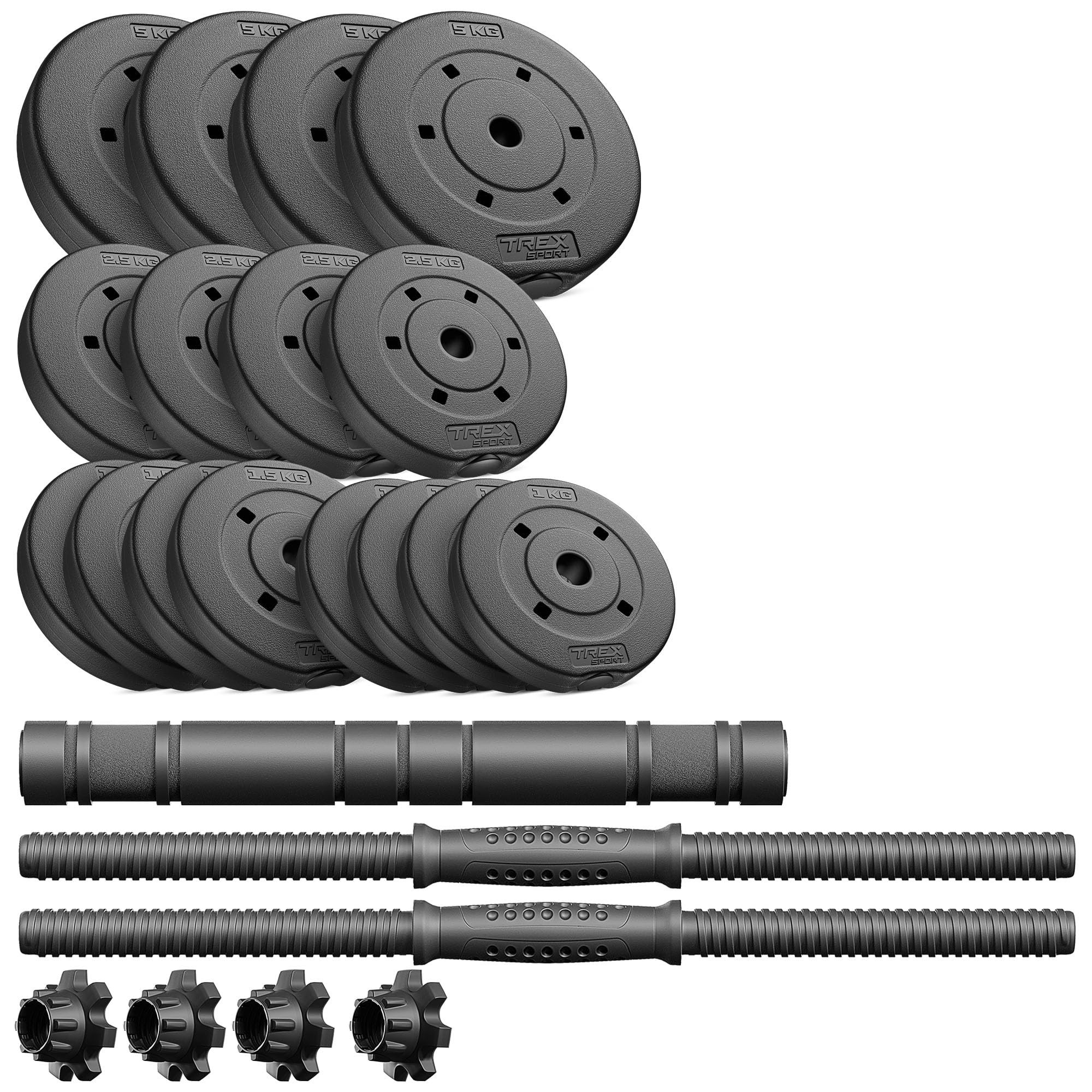 TREX SPORT Hanteln 2er Set Kurzhanteln & Langhantel | 20kg 40kg Hantelset | Kurzhanteln Set, Dumbbell Hanteln Set, Kurzhantel mit Verbindungsrohr & Langhantel, rutschfeste Griffe, robust
