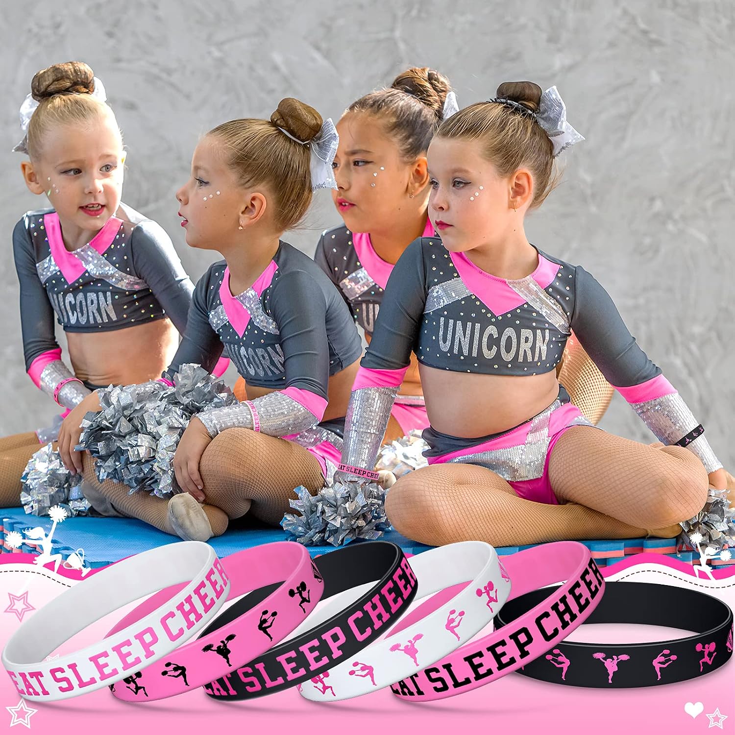 Inbagi 30 Pieces Cheerleading Inspirational Silicone Wristband Stretch Motivational Dance Bracelets Gymnastics Rubber Band Cheer Rubber Bracelet for Women Girl Cheer Team Theme Party Supplies