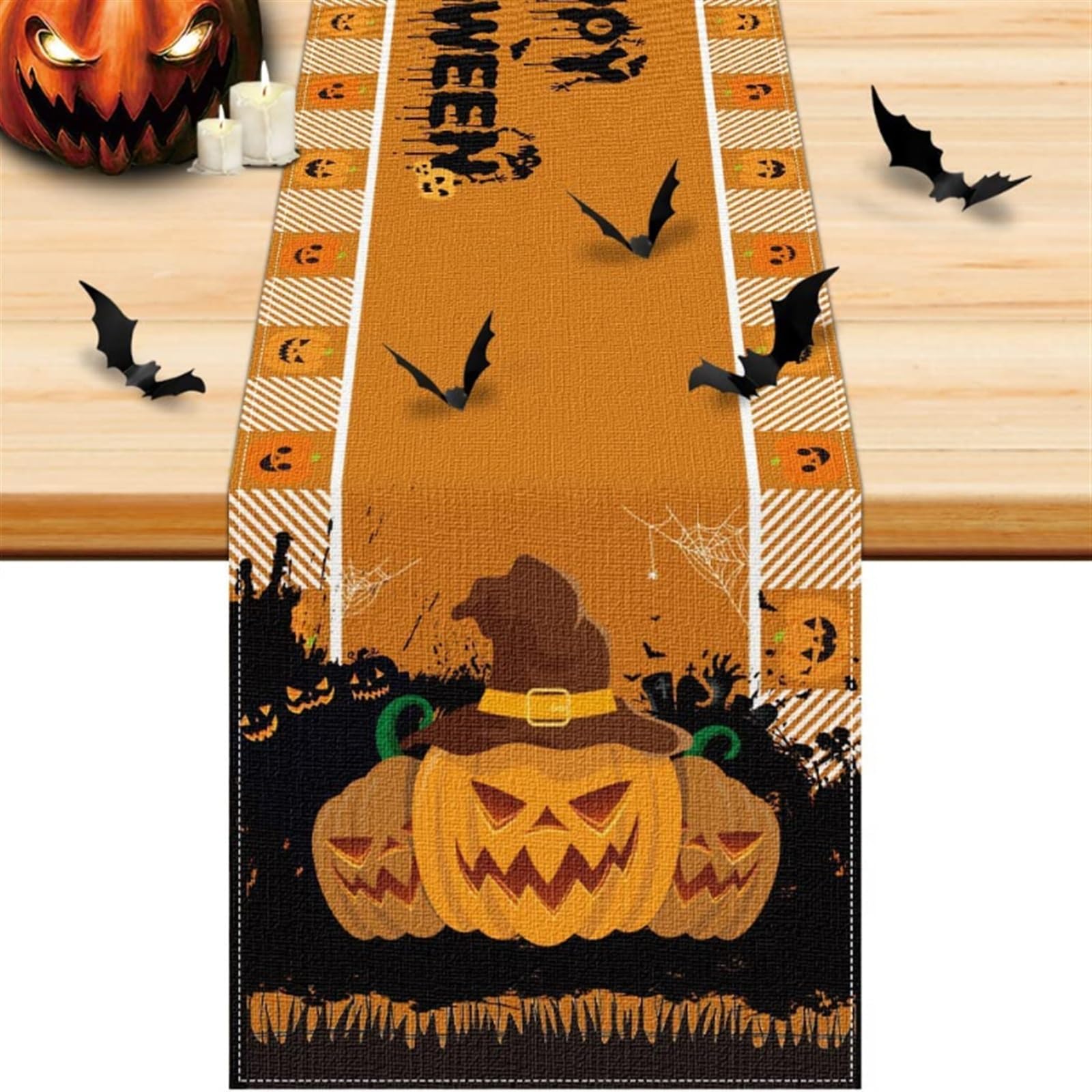 Bieżniki na stół świąteczny na Halloween, dla przyjaciół na imprezę domową, rodzinny obiad zbierający dekoracje stołu na zewnątrz Wystrój stołu(B,200x33cm)