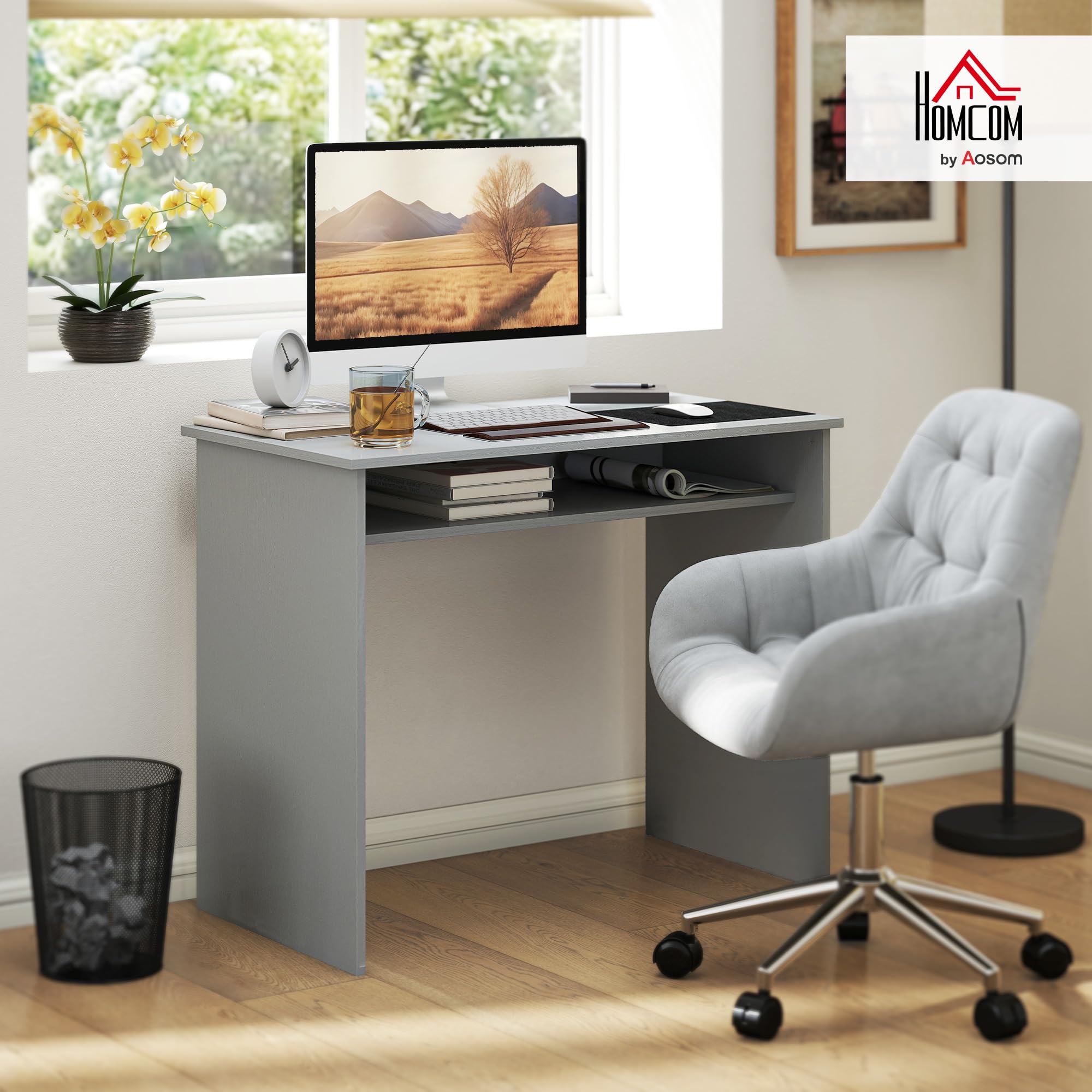 HOMCOM Scrivania moderna, tavolo ufficio, 90x50 cm, grigio