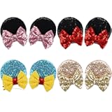 8PCS Sequin Mouse Ears Hair Clips Glitter Hair Bows Cute Mice Ears Clips Barrettes for Women Girls Hair Accessories for Costume Party Favor Halloween Christmas Decoration