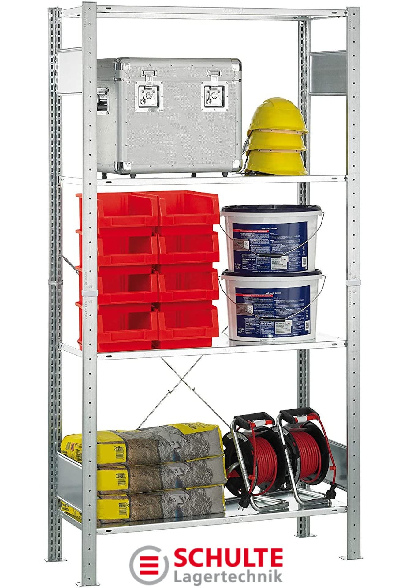 SCHULTE Lagertechnik Grundregal, MULTIplus150 Steckregal , 2000x1060x436 mm (HxBxT), 4 Fachböden, Kreuzstrebe, verzinkt