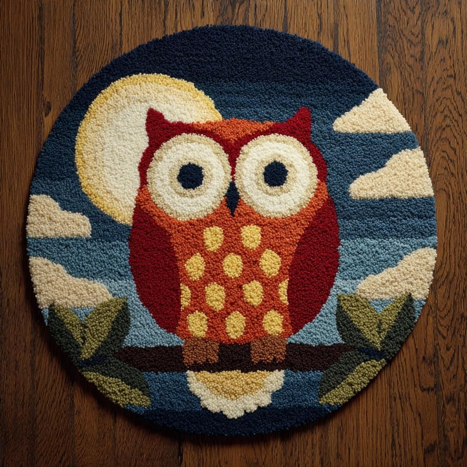 WallustrioaW Latch Hook Rug Kits for Adults Beginners,Cartoon Owl,DIY Craft Doormat Carpet Making Kit Tapestry Gift Home Decorations,50x50cm