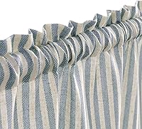 Vista 5 de Cortinas de cocina estilo granja a rayas Vangao de 24 pulgadas de largo, cortinas de lino para café, cortinas de nivel con rayas, cortinas