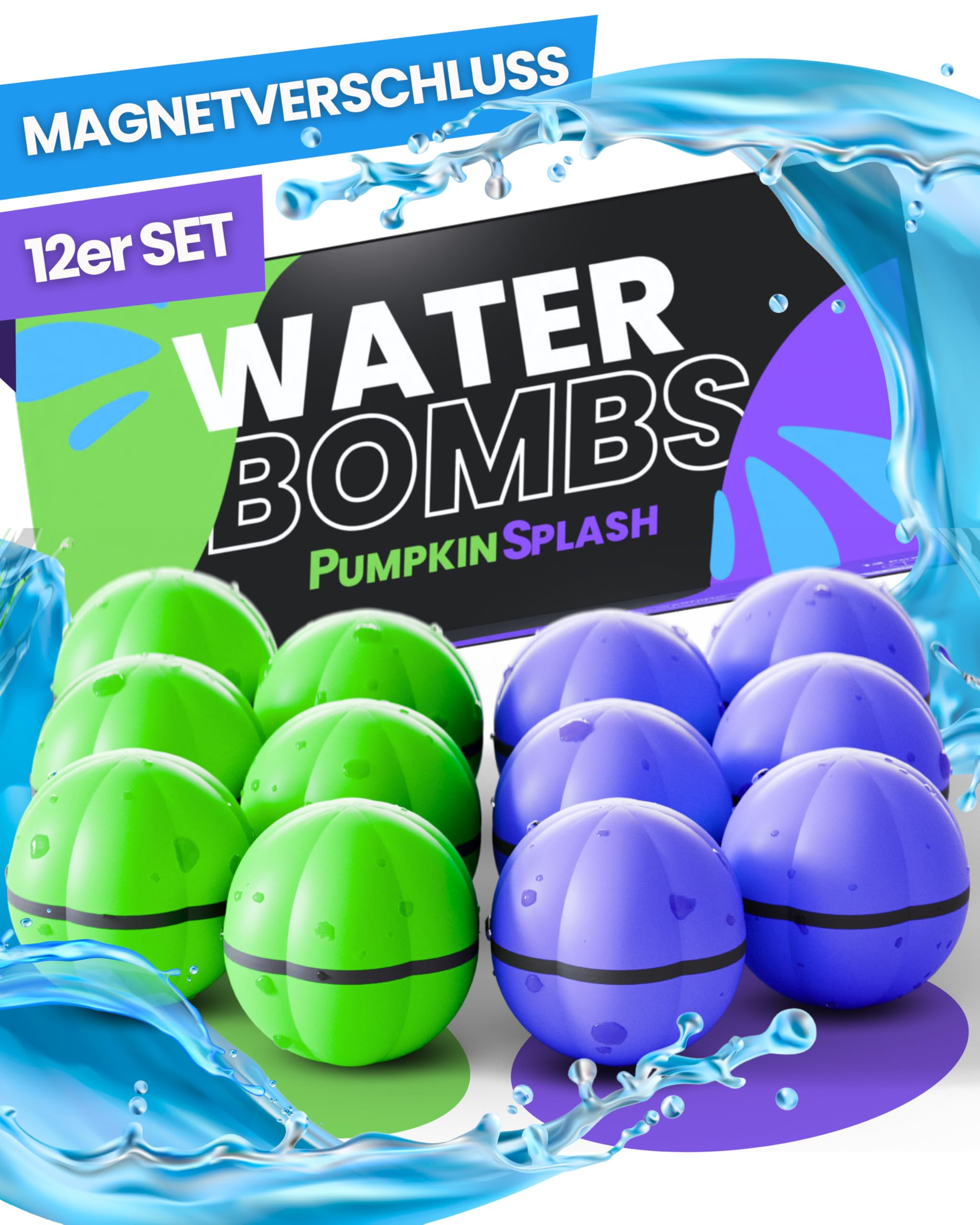12x Wasserbomben wiederverwendbar in 2 starken Team-Farben [in 1 Sekunde befüllt] - Premium Silikon für RIESEN Spaß - magnetische Wasserbomben selbstschließend - Gartenspielzeug Kinder - Set