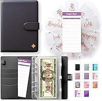Vista 1 de SOUL MAMA - Carpeta presupuestaria A6 color negro con sobres de efectivo, organizador de dinero de piel sintética para efectivo, 10 calcomanías