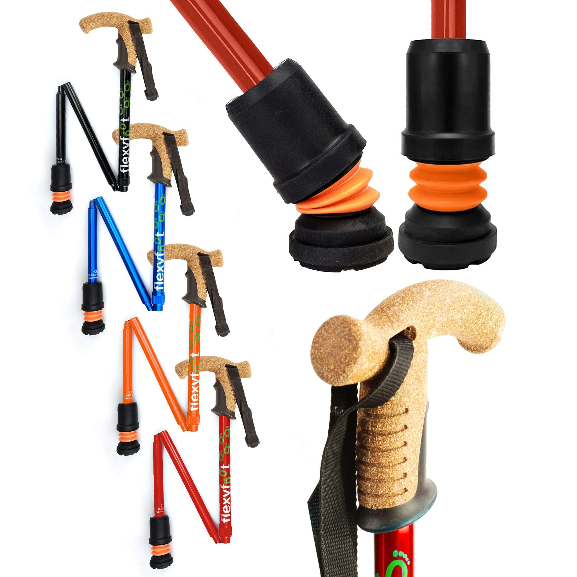 Shock Absorbing Cork Handle Folding Walking Stick