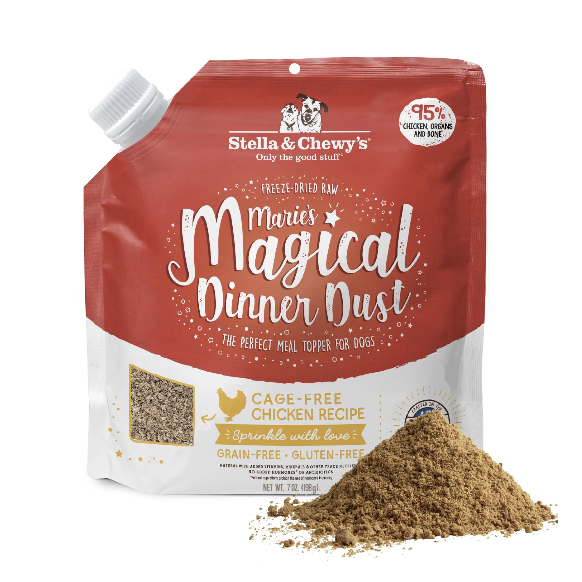 Stella & Chewy's Freeze-Dried Raw Marie's Magical Dinner Dust – Protein Rich, Grain Free Dog Puppy Food Topper – Cage-Free Chicken Recipe – 7 oz Bag