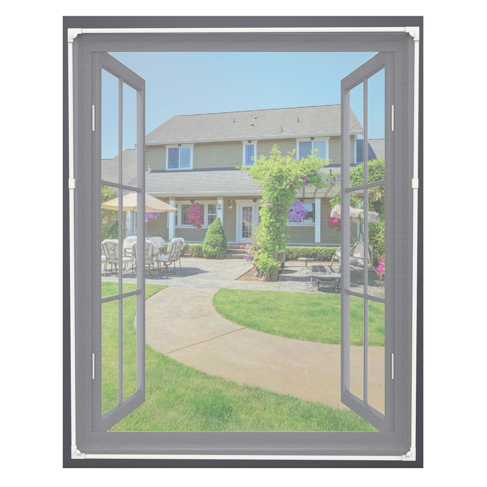 Magnetic Window Screen, Washable Fly Screen Window, Insect Net Mesh Screen Window, Easy Installation Keep Bugs/Flys/Mosquitoes Out (White Frame Grey Net)(100 x 125 CM)