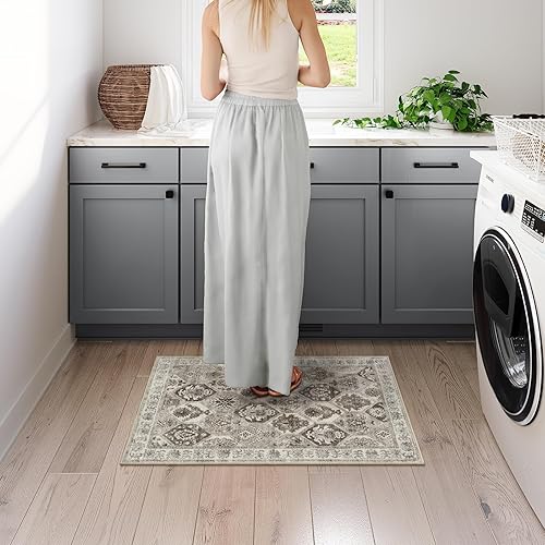 Miniatura 4 de Lahome Medallón floral marroquí envejecido, no desprende pelusa, para sala de estar, dormitorio, comedor, oficina en casa, beige, 2 x 3 pulgadas