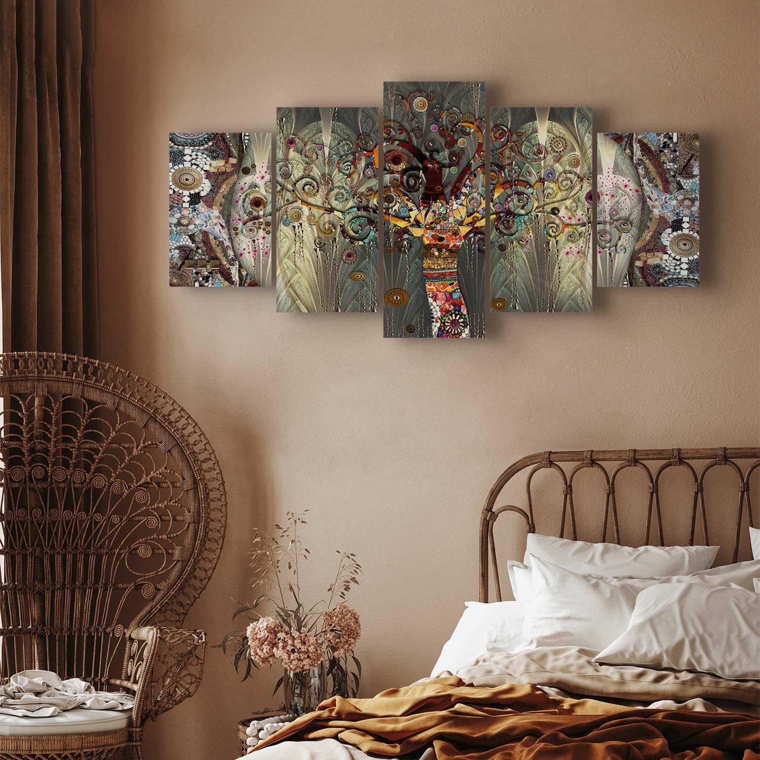 murando Quadro 150x75 cm 5 pezzi Stampa su tela XXL Immagini moderni Murale Fotografia Grafica Decorazione da parete Astratto Klimt Albero l-A-0005-b-n