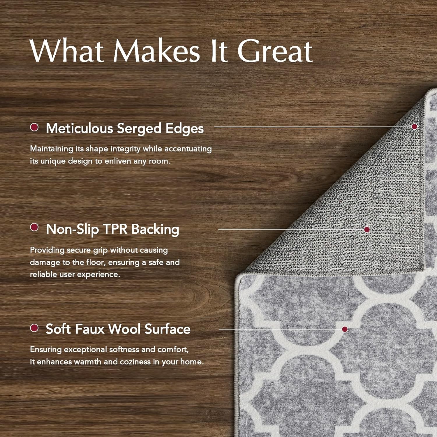 EVERGRACE Hallyway Area Runner Rugs 2x8, Boho Trellis Faux Wool Indoor Outdoor Rugs, Washable Rugs for Bedroom Dining Room Living Room Kitchen, Low Pile Floor Mat Carpet for Home Decor, Light Gray