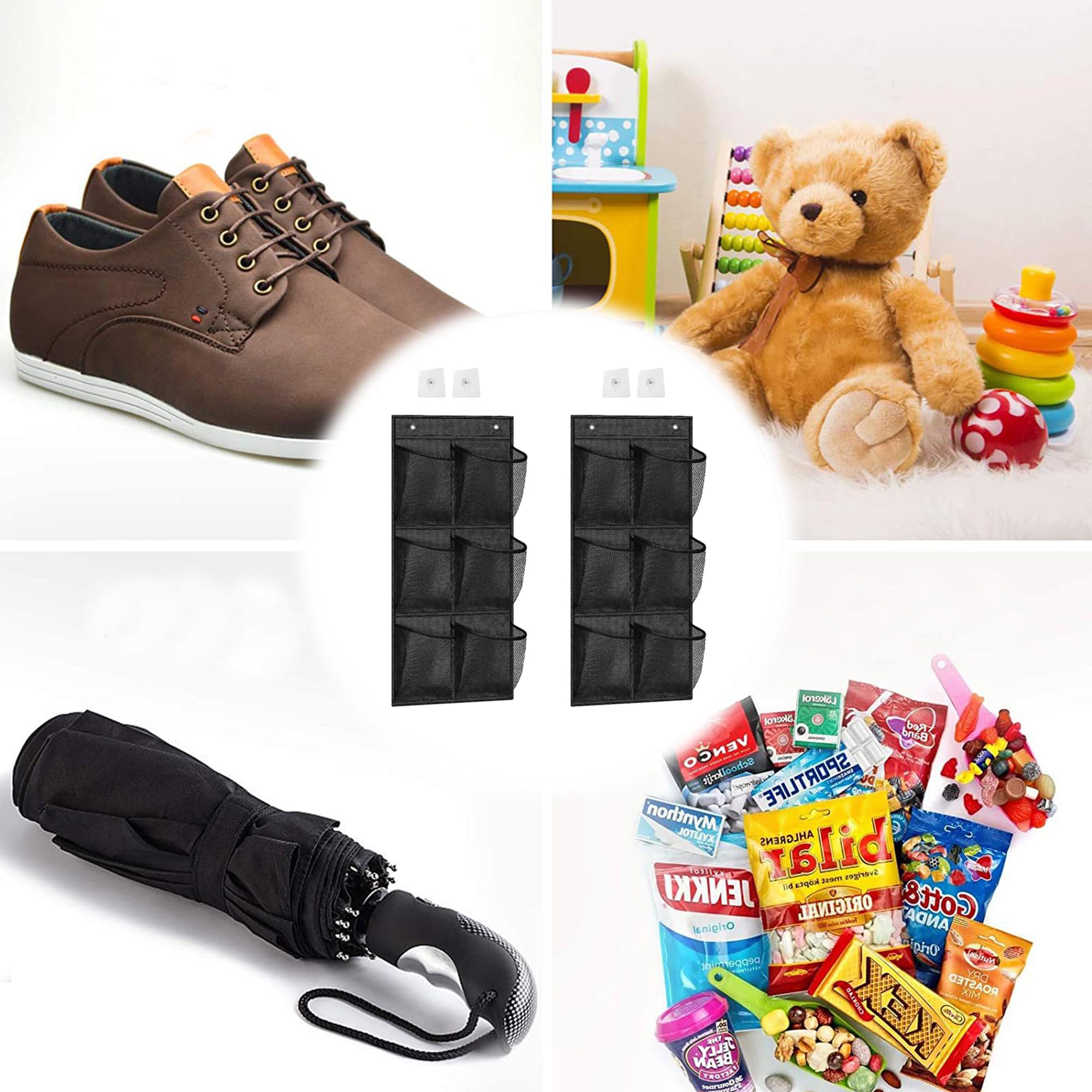 2+2 pcs Sur La Porte Organisateur De Chaussures,Organisateur Sur La Porte Pour Chaussures,Organisatrice Suspendu Multifonctionnel,Avec 2 Crochets,Pour Chambre à Coucher,Salle De Bain (noir)
