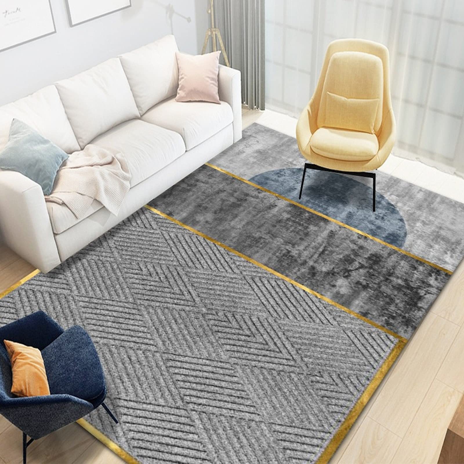 Tapis de chambre ado fille garçon gris géométrique lavable