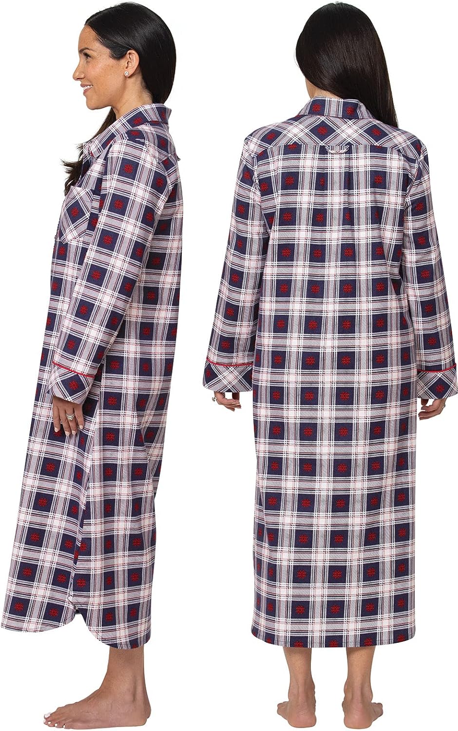 PajamaGram Small Flannel Women's Nightgowns, Blue Plaid - Image 2