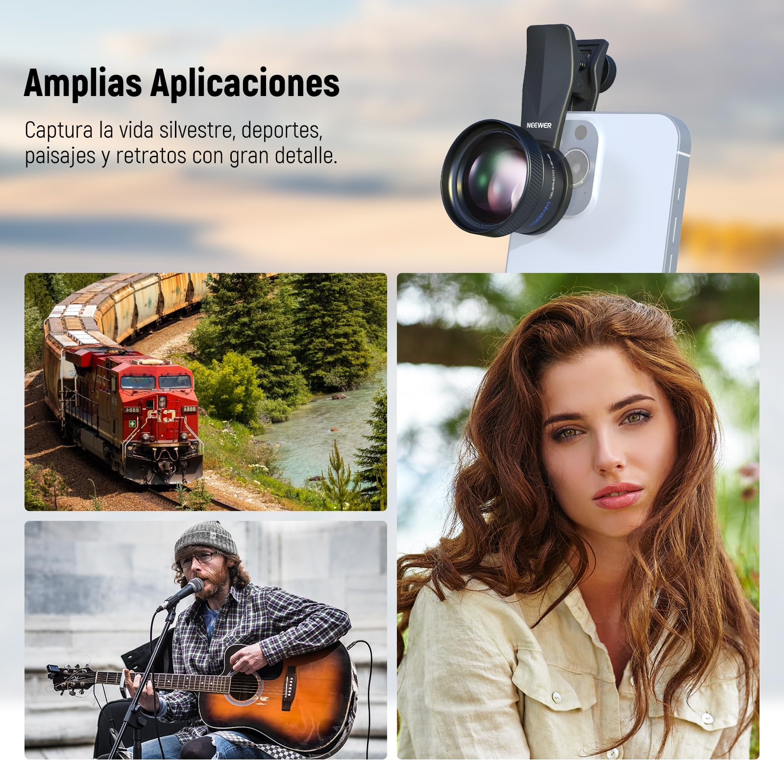 NEEWER 58mm Lente Telefoto con 17mm Threaded Celular Lente de Cámara Clip | LS-71, 6 Elements in 5 Groups, 2X Magnification, para iPhone Android Samsung, para retrato fotografía