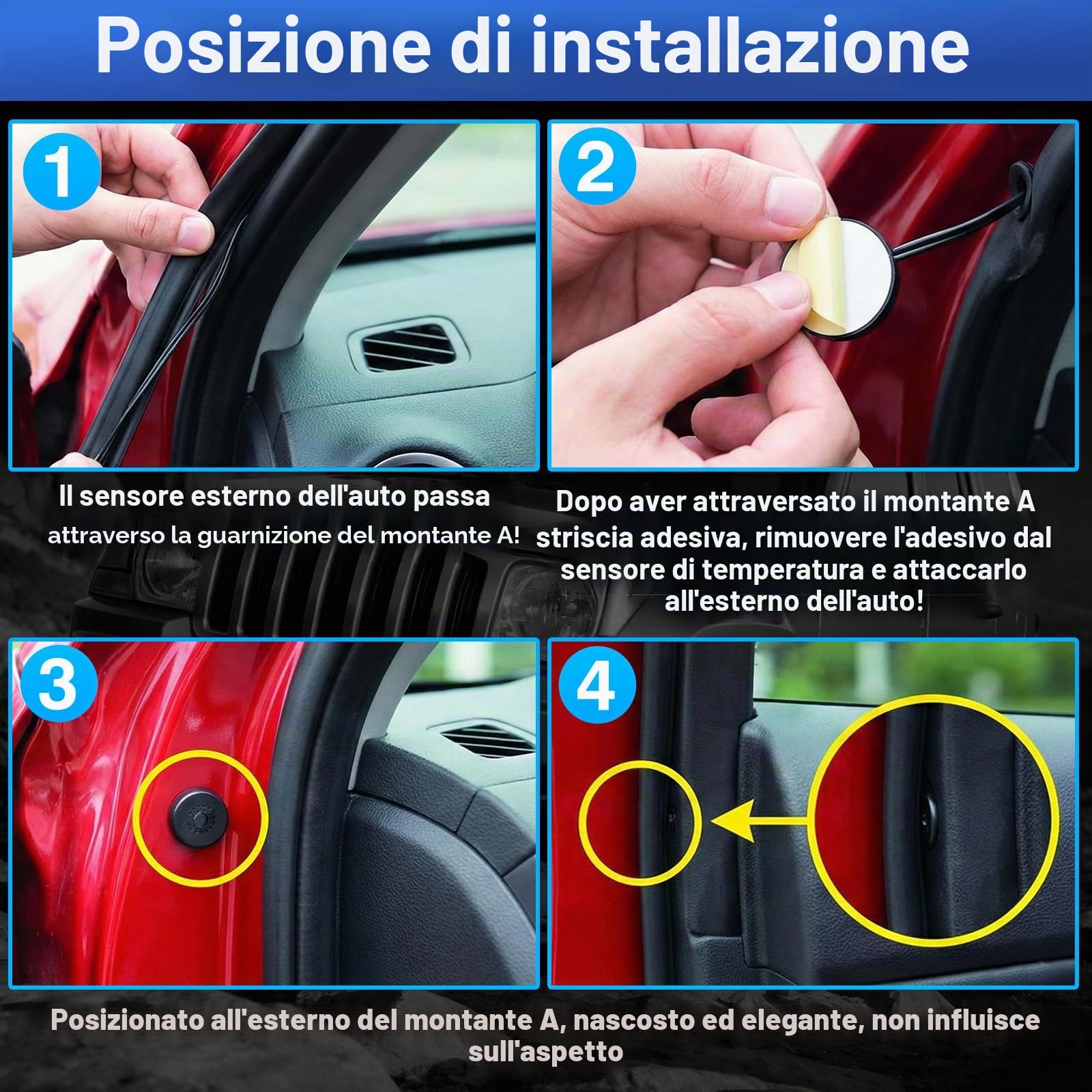 Riloer Termometro per orologio da auto, orologio digitale 2 IN 1 e Themp con display a LED per auto da interno e da esterno