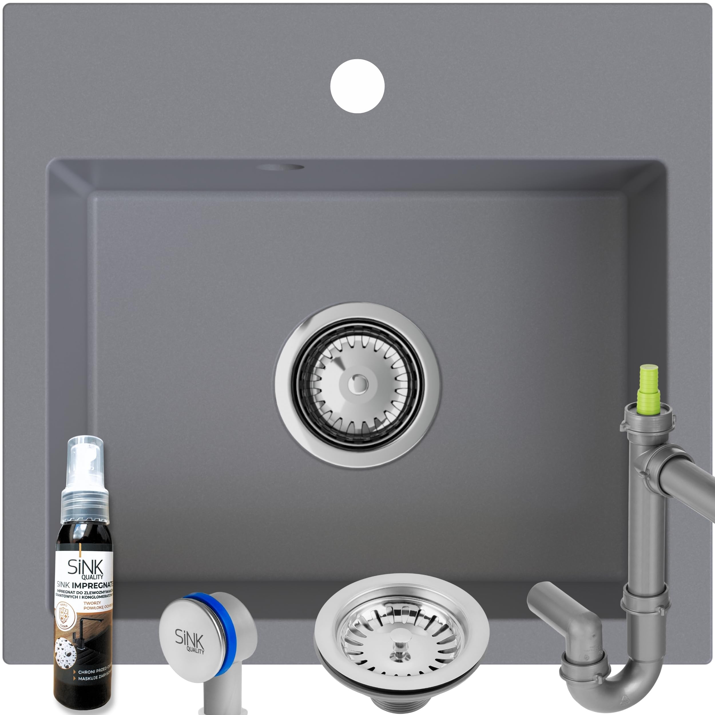 SINK Quality zlewozmywak szary 45 × 42 cm – zlewozmywak do zabudowy z syfonem i impregnacją – szary zlewozmywak do szafki pod umywalkę od 45 cm – zlewozmywak granitowy 1 zlew – zlewozmywak bez