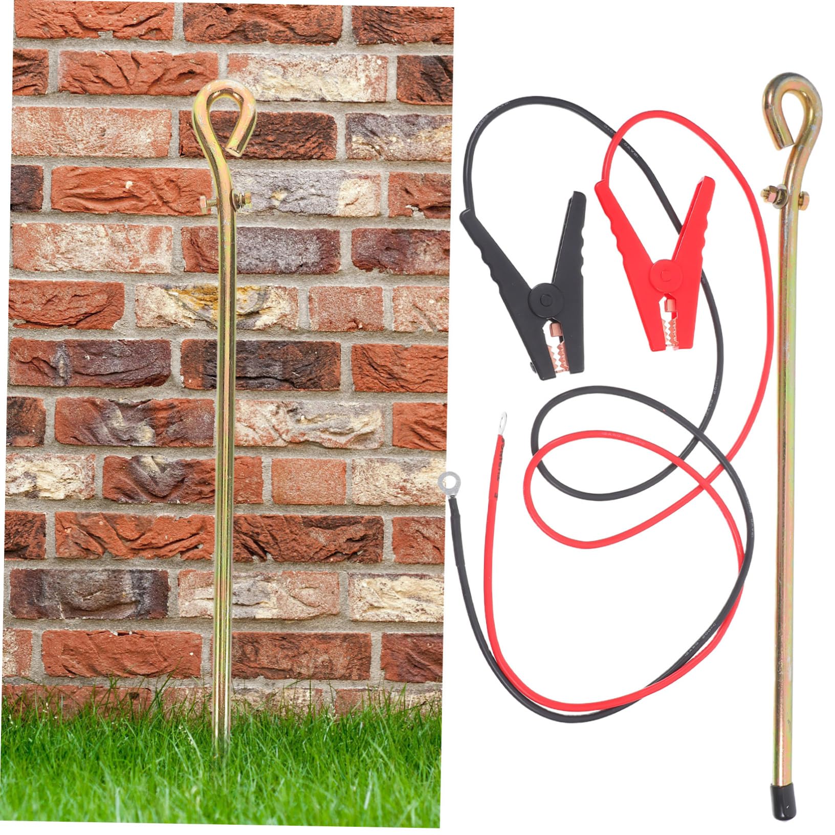 Picchetto di Terra Portatile con Clip Metallica, Set 1 Pezzo | Ferro Dorato, Cavo Incluso, Uso in Campeggio e Recinzioni Elettriche, Connessione Sicura